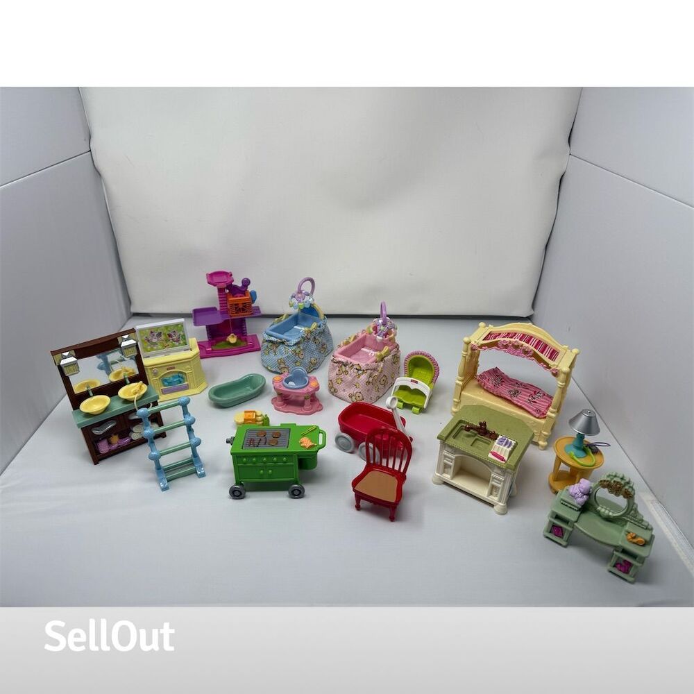 Fisher-Price Loving Family Dollhouse Furniture Set Lot Vintage twins bed  misc